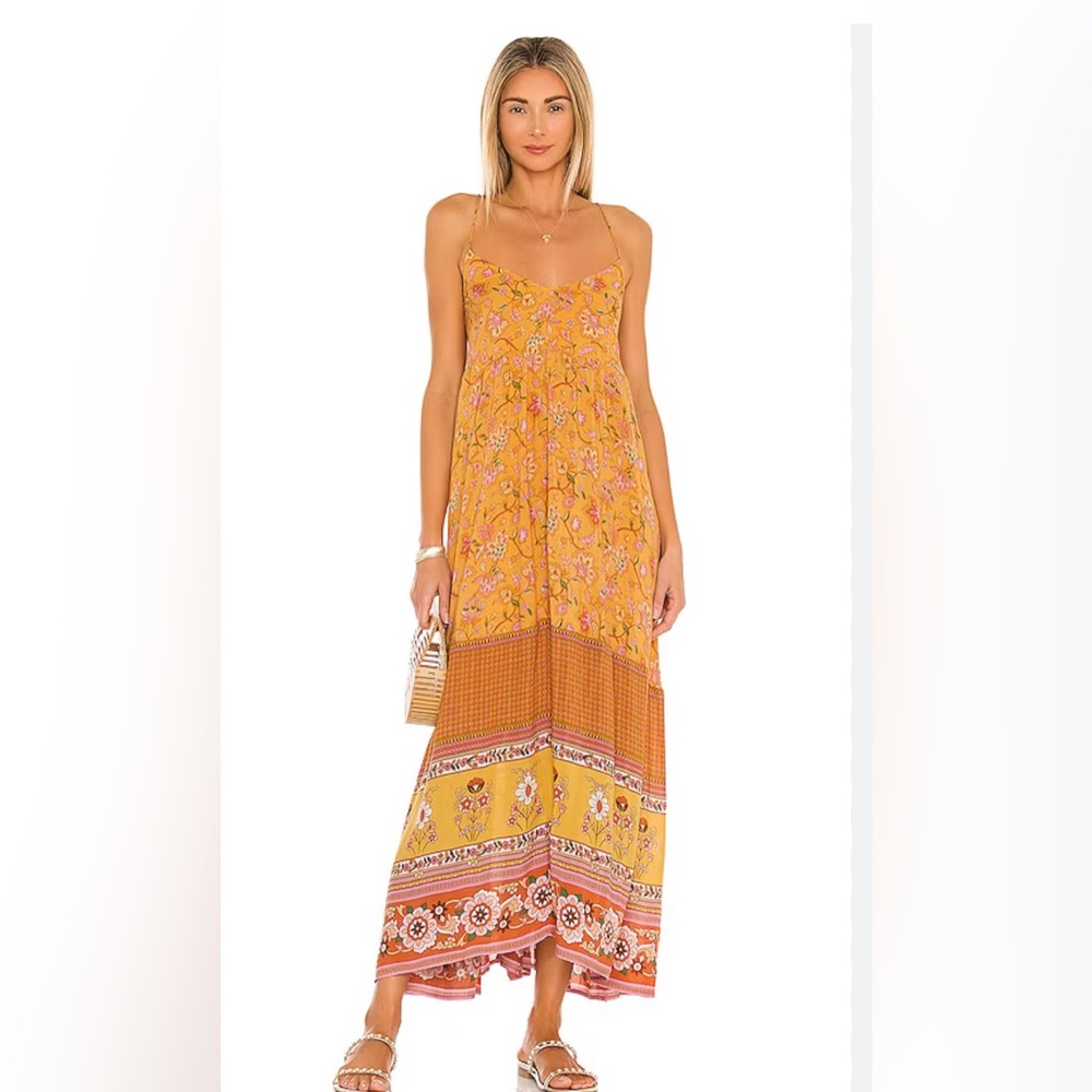 Spell Mustard Yellow & Pink Floral Maxi Dress